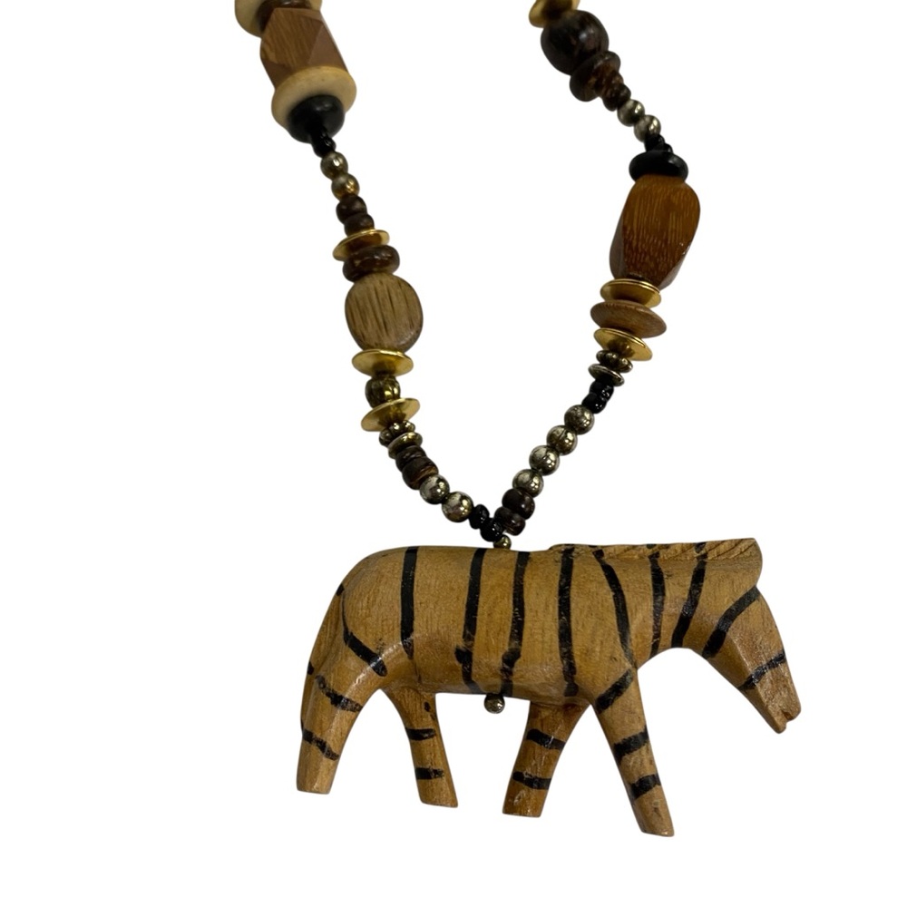 Boho Zebra Pendant Beaded Necklace - Brown